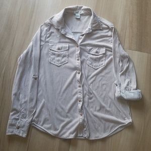 Brown and white striped button down
